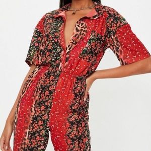 Red Animal Floral Print Jumpsuit US Size 4
